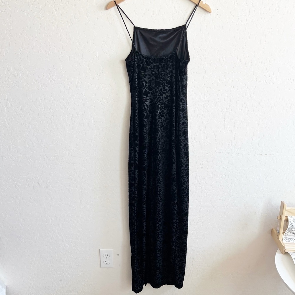 Vintage 90s Roberta Black Velvet Burnout Silver Maxi Sheath Dress - Picture 9 of 12